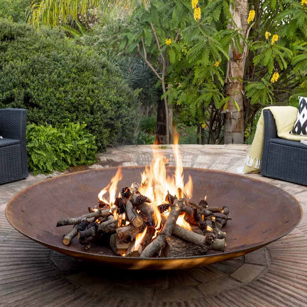 Portable Outdoor Corten Steel Wood Burning Fire Pit with Round Ring Base for BBQ & Outdoor Cooking