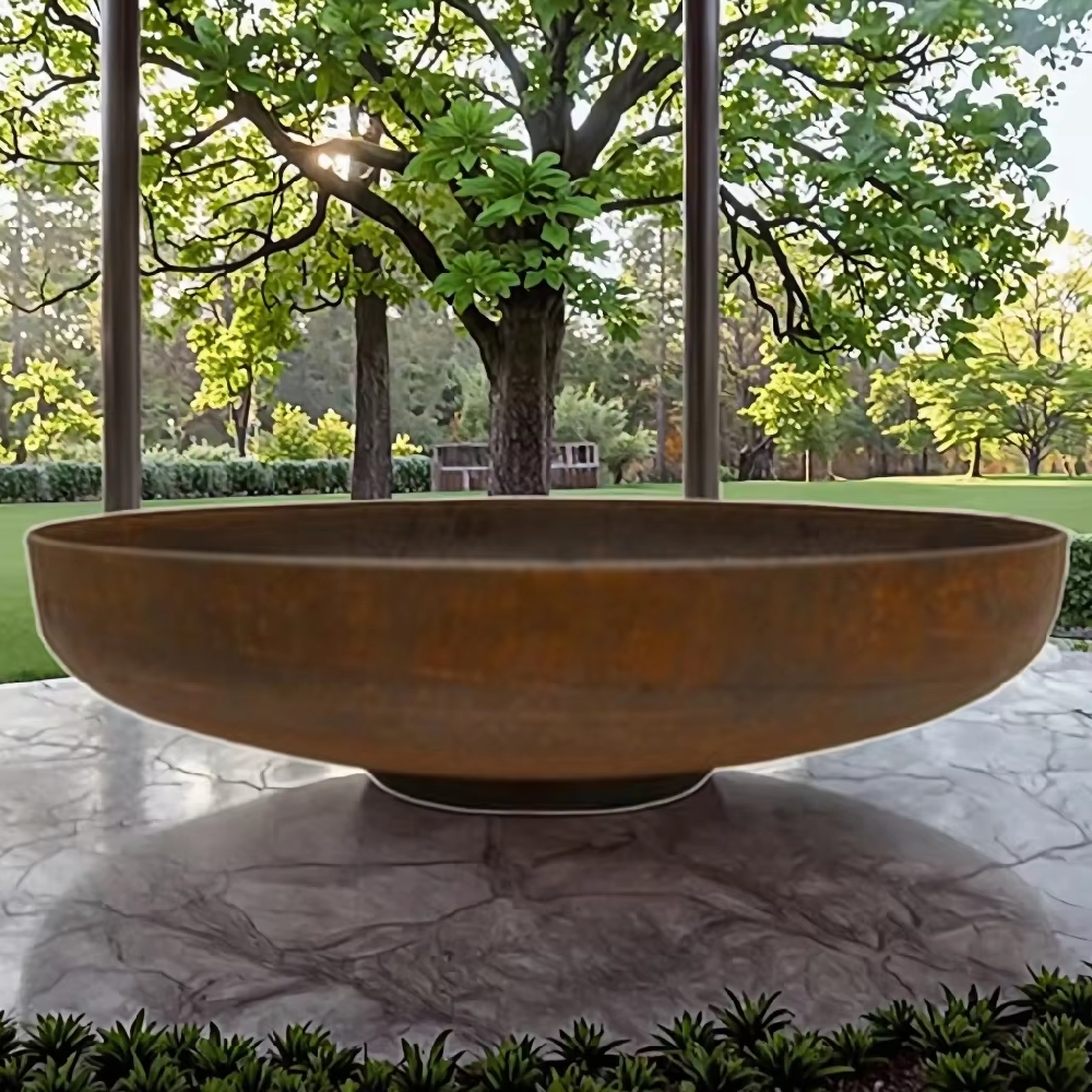 Portable Outdoor Corten Steel Wood Burning Fire Pit with Round Ring Base for BBQ & Outdoor Cooking