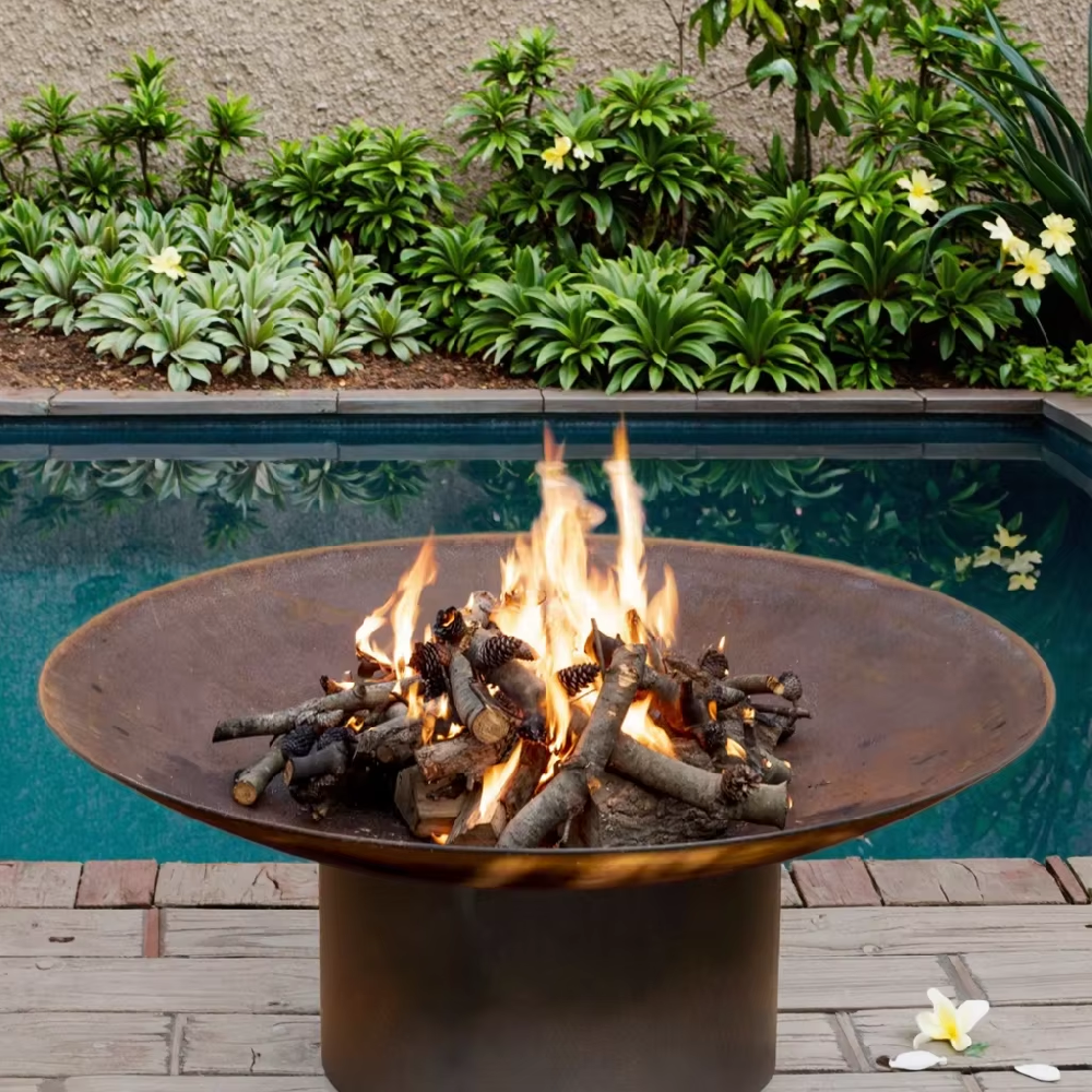 Modern Corten Steel Outdoor Wood Burning BBQ Fire Pit Bowl Heater with Portable Design for Outdoor Entertaining