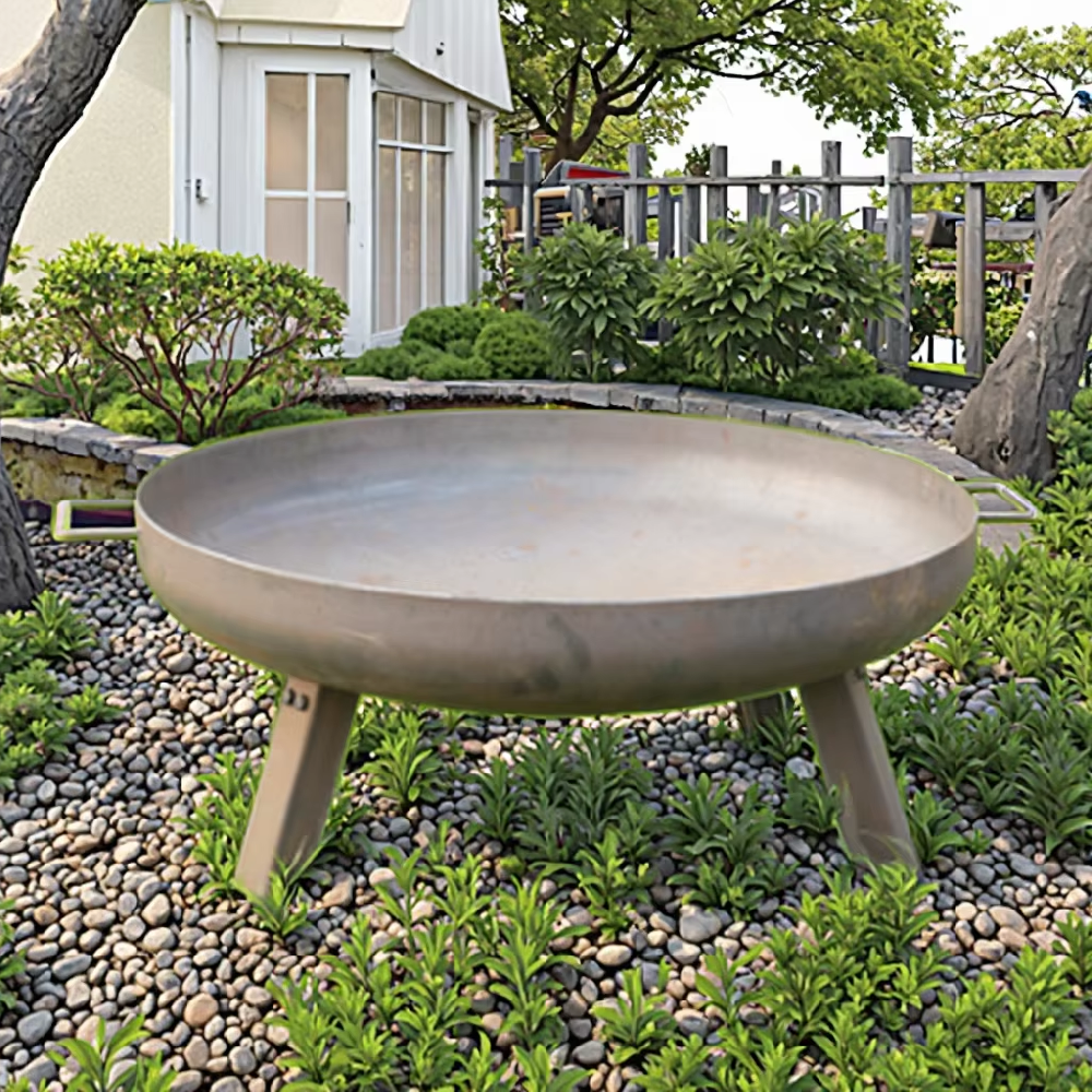 Modern Stainless Steel Round Bowl Fire Pit Bowl with Legs and Handles for Outdoor Cooking